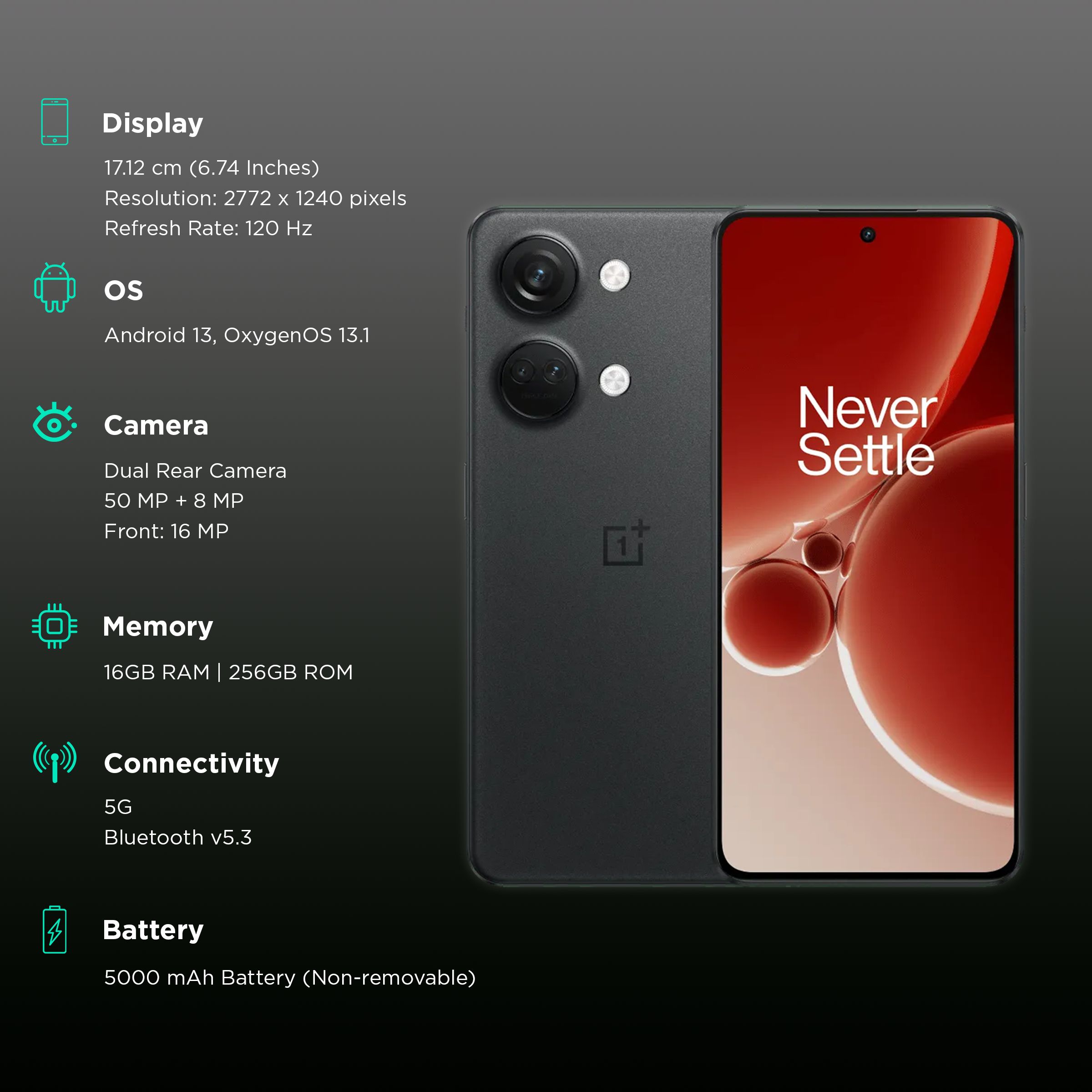 Buy OnePlus Nord 3 5G (16GB RAM, 256GB, Tempest Gray) Online - Croma